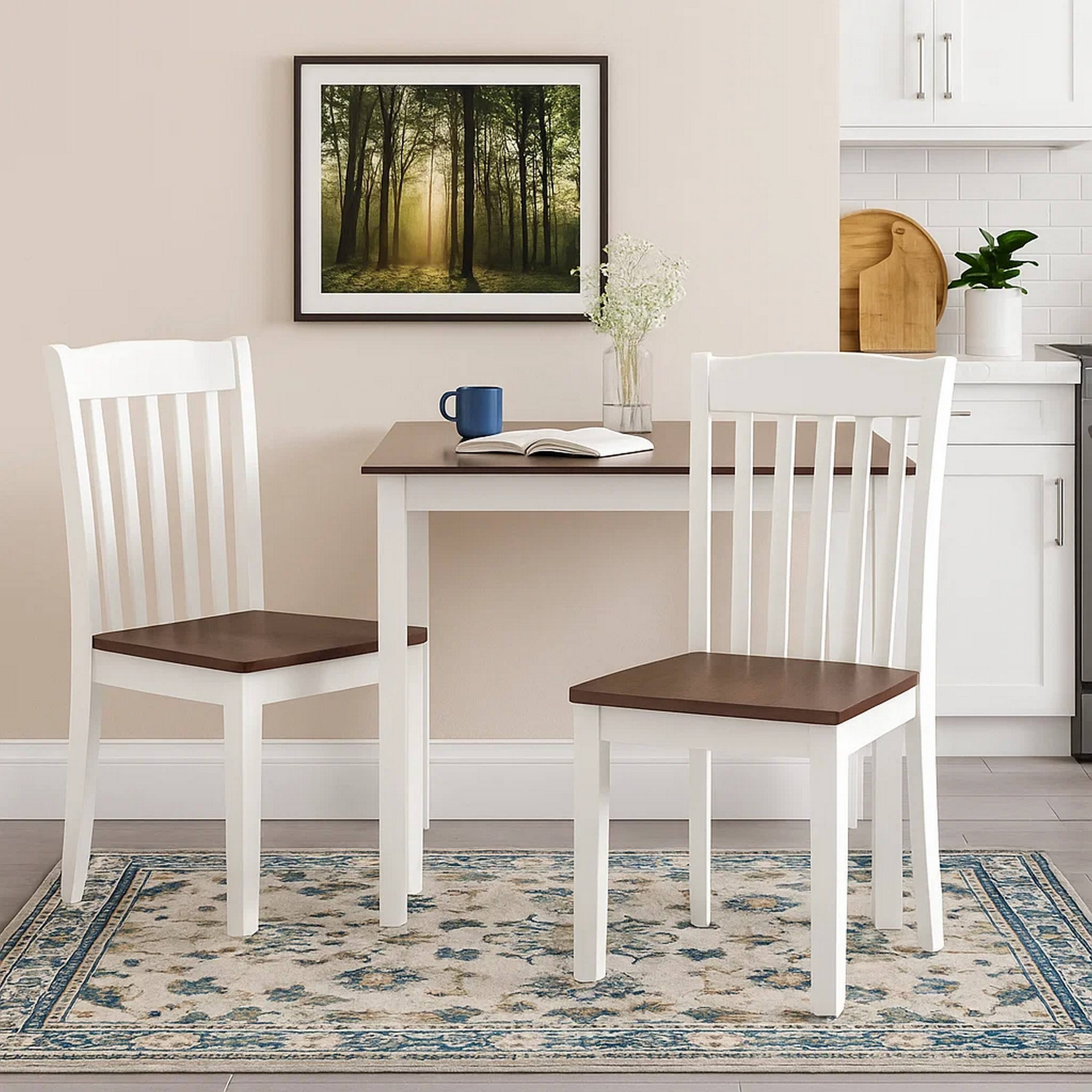 Alt View 5. Manhattan Lane - 22 Inch Solid Wood Side Chair, Classic, Slatted, Set of 2 - White, Brown.