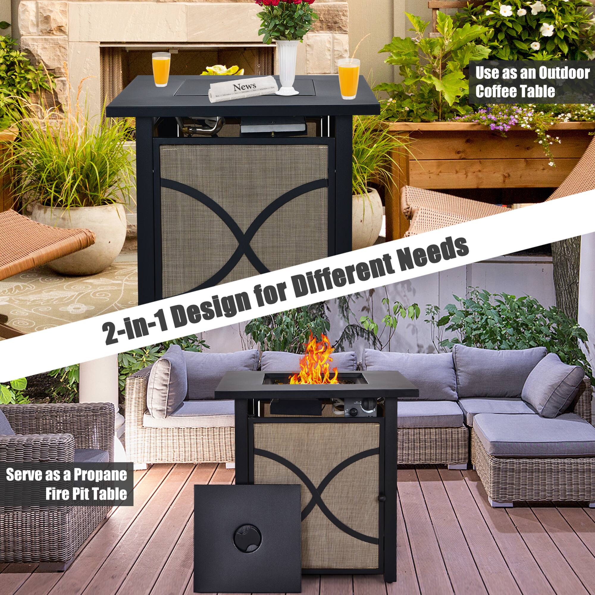 2-in-1 Design for Different Needs

Use as an Outdoor Coffee Table

Serve as a Propane Fire Pit Table