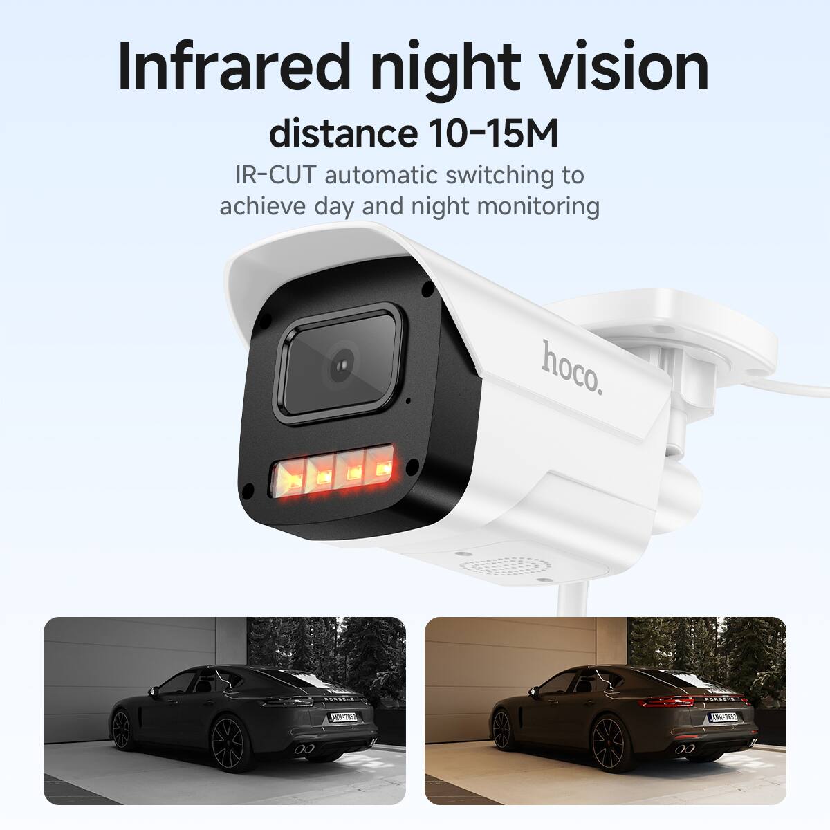 Infrared night vision  
distance 10-15M  
IR-CUT automatic switching to achieve day and night monitoring  

hoco.