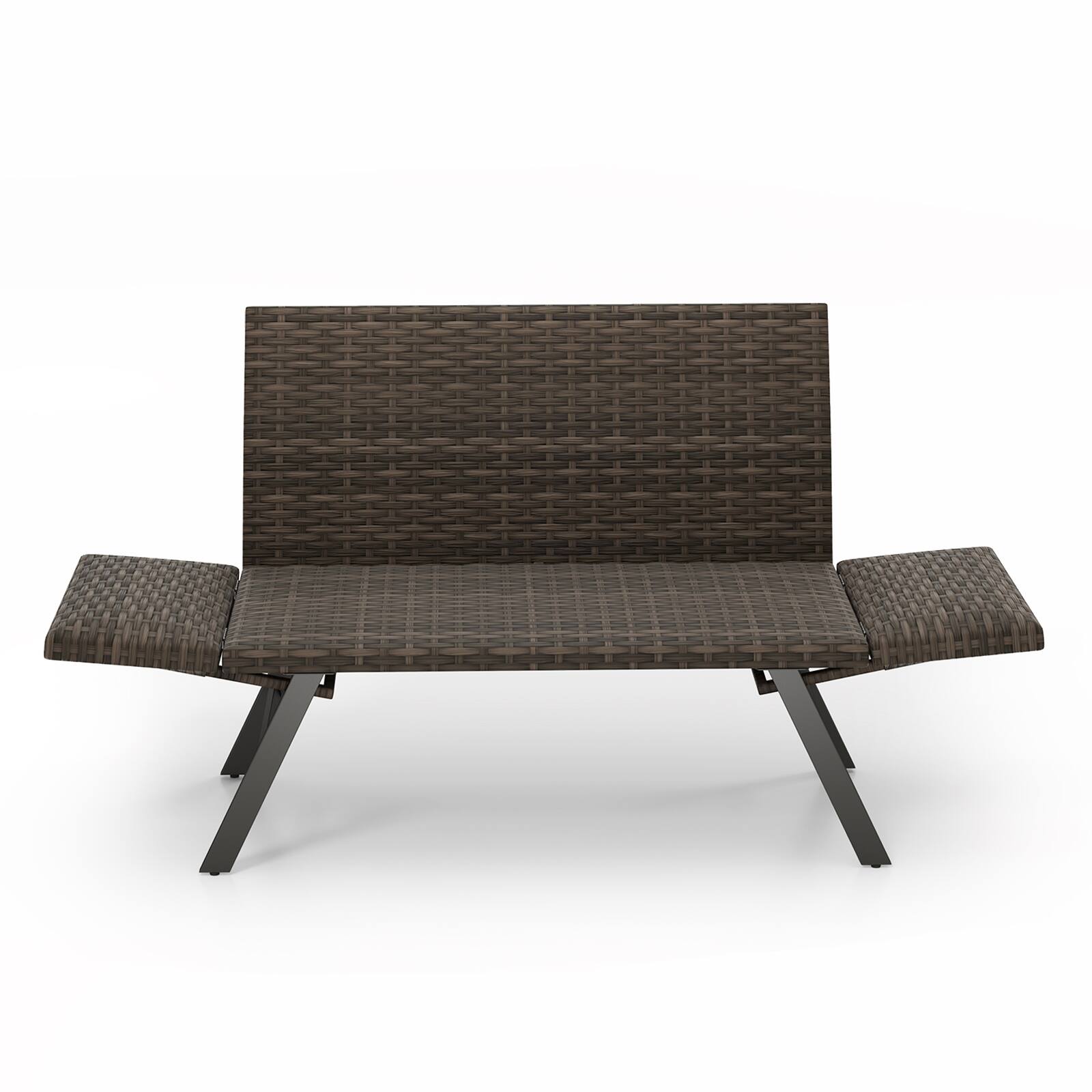 Alt View 8. Gymax - Gymax Patio Convertible Sofa for 2 w/ Adjustable Armrests Metal Frame Wicker Couch Outdoor - Mix Gray.