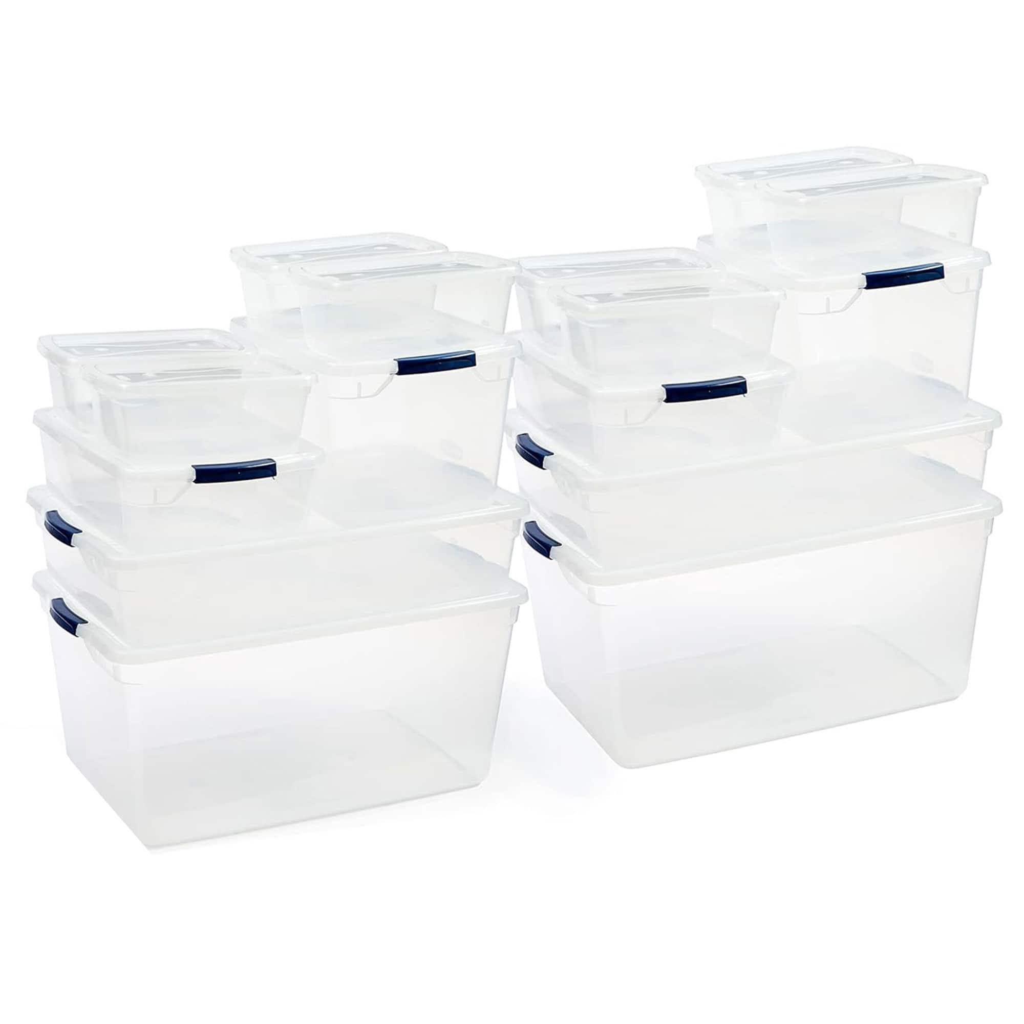 RubberMaid - 16 Pack Stackable Plastic Storage Bins with Snap Tight Lids - Clear