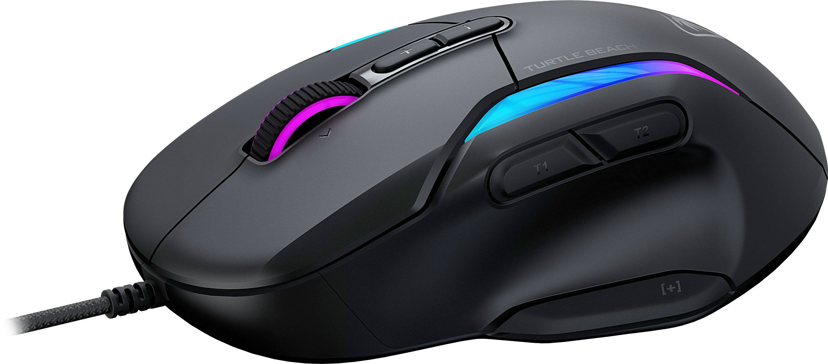 The text on the image reads "T  BEACH TURTLE T2 T1 [+] +". This text is likely related to the computer mouse, as it may be a brand name or a feature description. However, without more context or information, it is difficult to determine the exact meaning or purpose of this text.