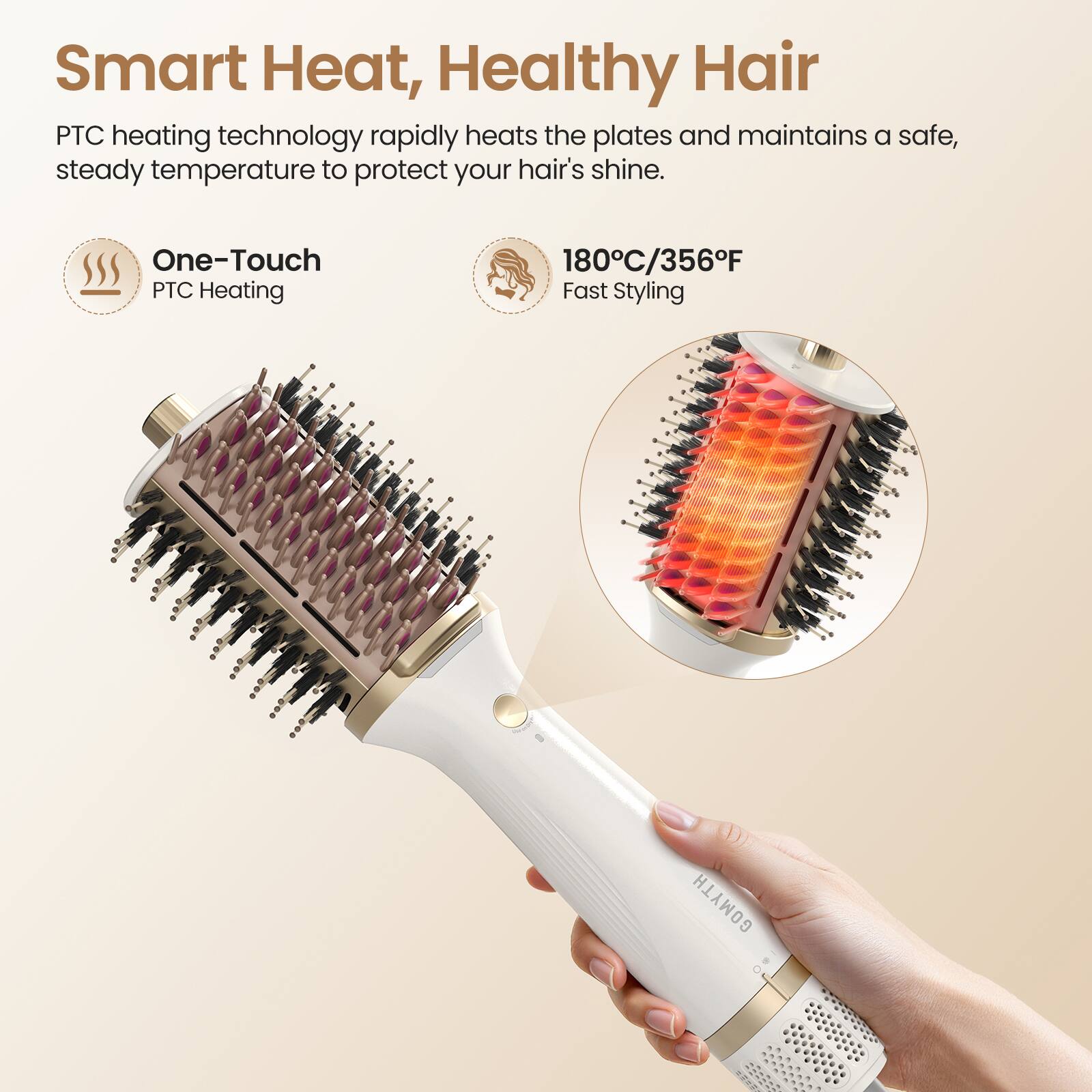 Smart Heat, Healthy Hair

PTC heating technology rapidly heats the plates and maintains a safe, steady temperature to protect your hair's shine.

One-Touch PTC Heating

180°C/356°F Fast Styling