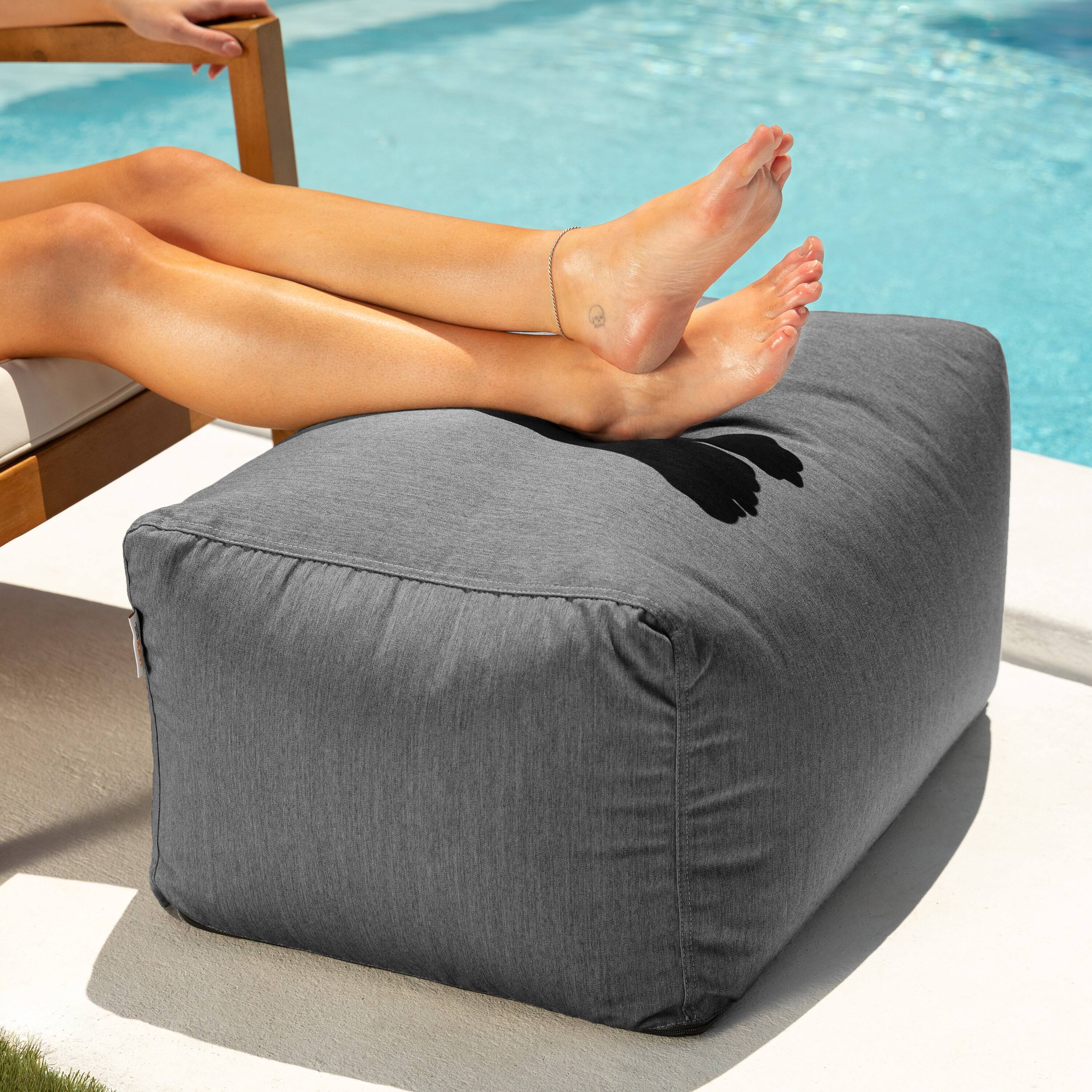 Jaxx - Leon Outdoor Bean Bag Ottoman, Sunbrella - Charcoal