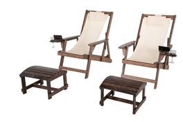 Jiallo - Romantic Collection Canvas Sling Chair with Cup and Wine Holder and Ottoman (Set of 4) - Dark Brown Color with Beige Fabric