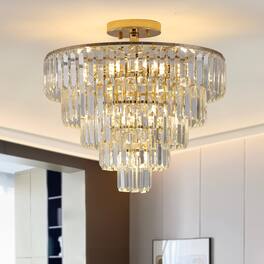 APRILSOUL - Gold Crystal Chandeliers 5-Tier Round Semi Flush Mount Chandelier Light Fixture Contemporary Luxury Ceiling Lighting