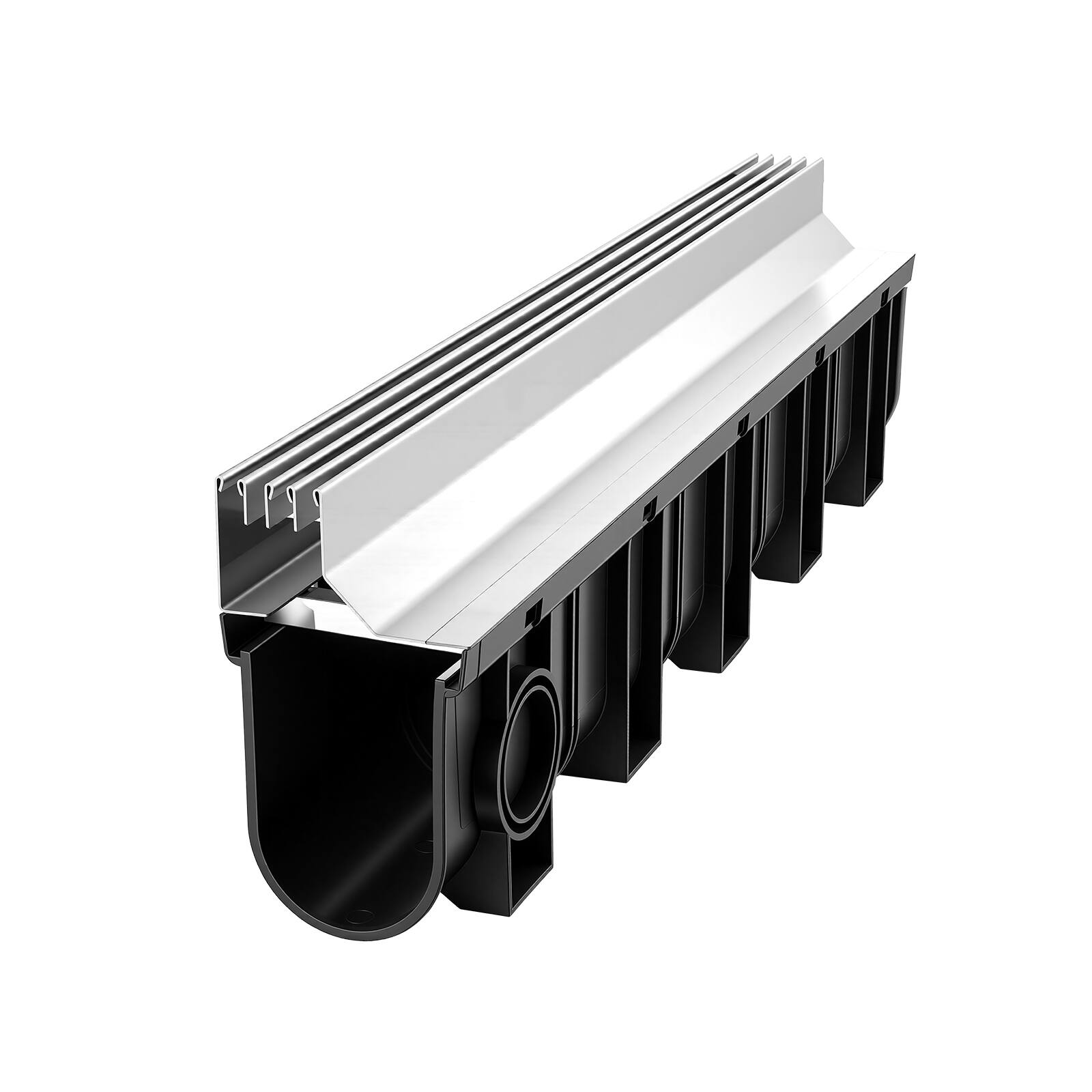Alt View 5. VEVOR - Trench Drain, 39.7 x 5.8 x 7.4 in, 3 Pack Linear Drainage Channel with Stainless Steel Grate, HDPE Channel Drain - Black;Silver.