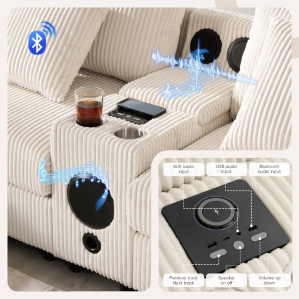 AUX audio input  
USB audio input  
Bluetooth audio input  
Previous track  
Next track  
Speaker on/off  
Volume up/down