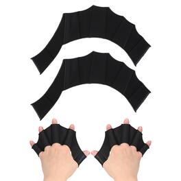 Unique Bargains - Silicone Swimming Gloves, Webbed Gloves Half-Finger Frog Type Water Resistance Swim Fins, 8"x6" 1 Pair - Black