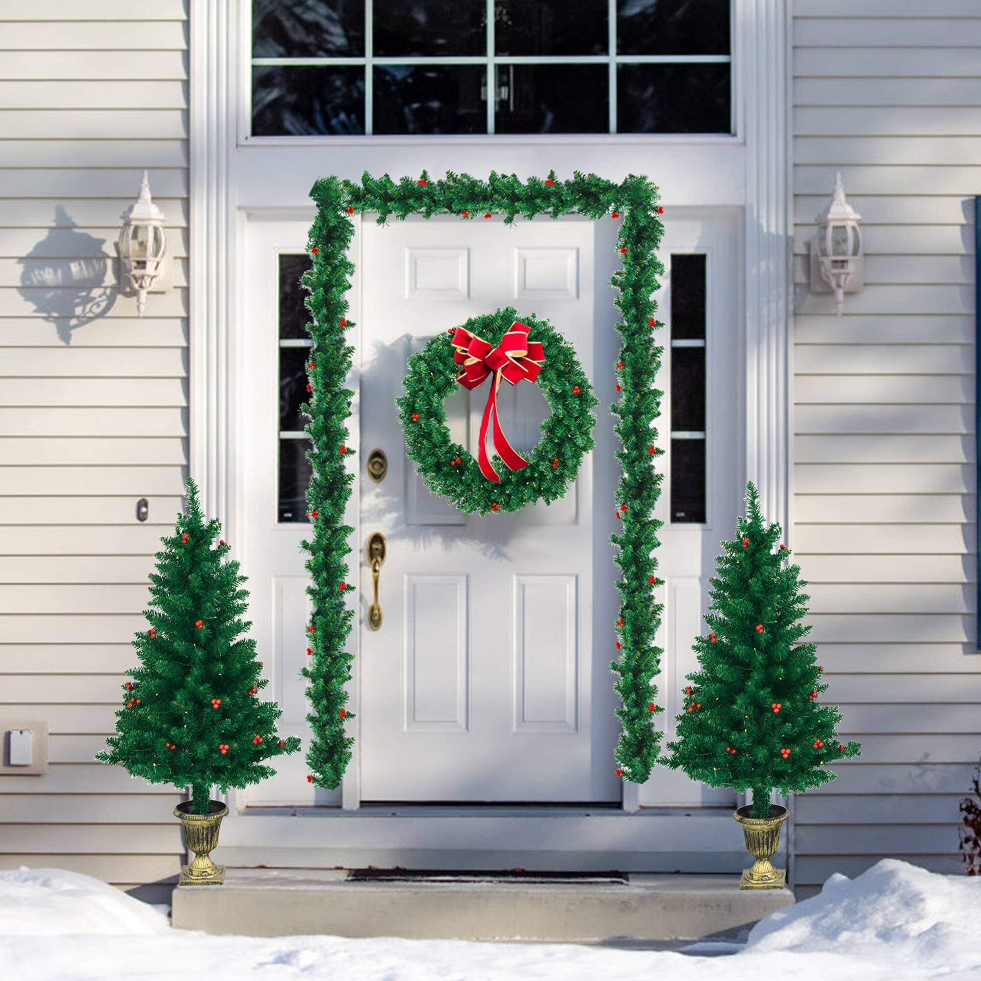 Alt View 2. Gymax - Gymax 4PCS Pre-Lit Artificial Christmas Decoration Set Holiday Decor w/ LED Lights - Green.