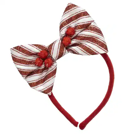 Front. Dyno - Dyno 7.5 in. Poms-glitter Headband 1 pk (Case of 12) - Red|White.