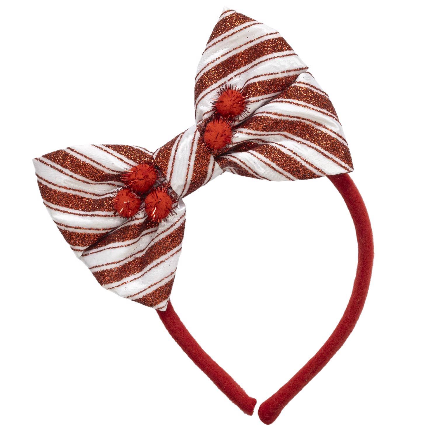 Front. Dyno - Dyno 7.5 in. Poms-glitter Headband 1 pk (Case of 12) - Red|White.