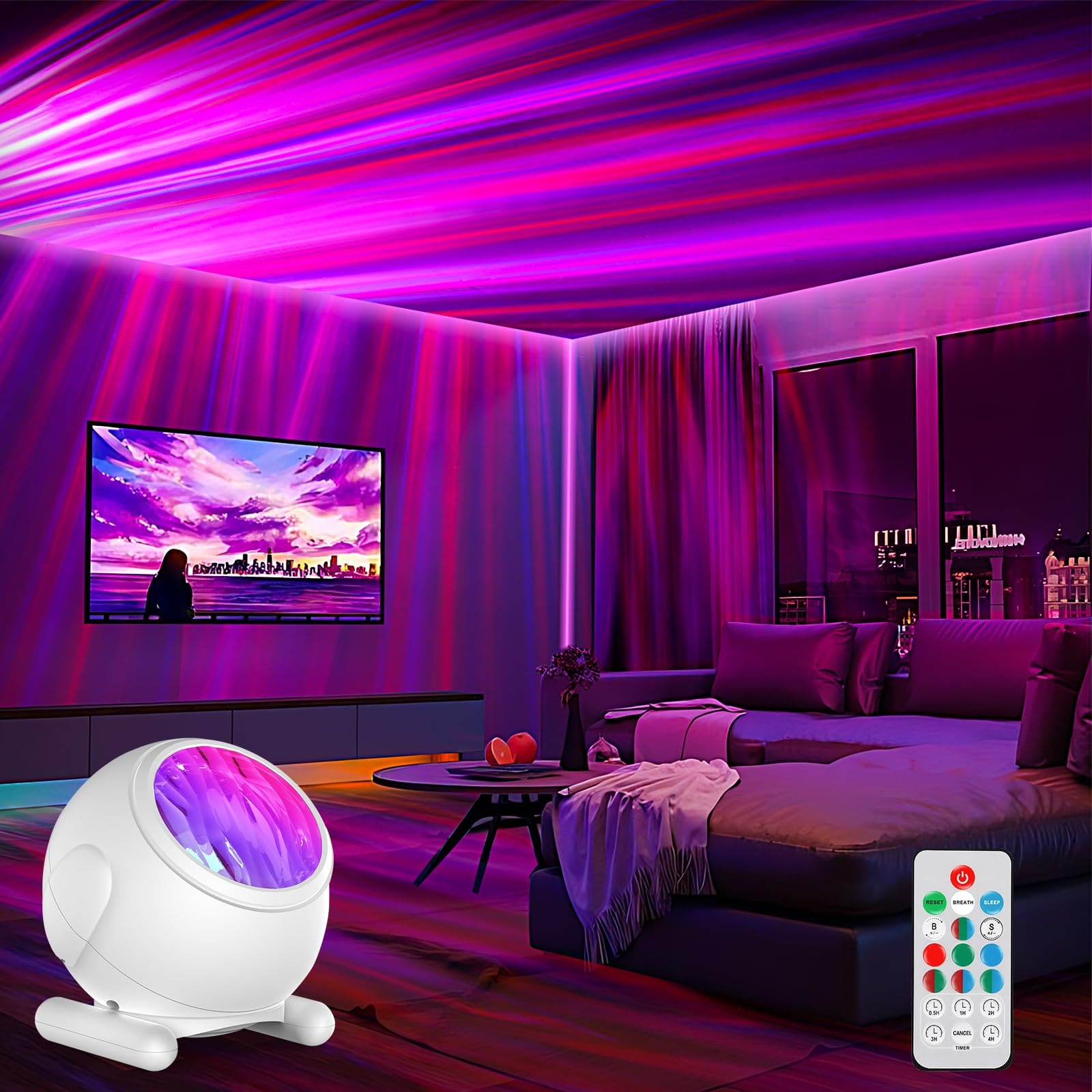 Dazzed Corner - Northern Lights Projector with Remote & Timer, Aurora Ceiling Projector Night Light - White