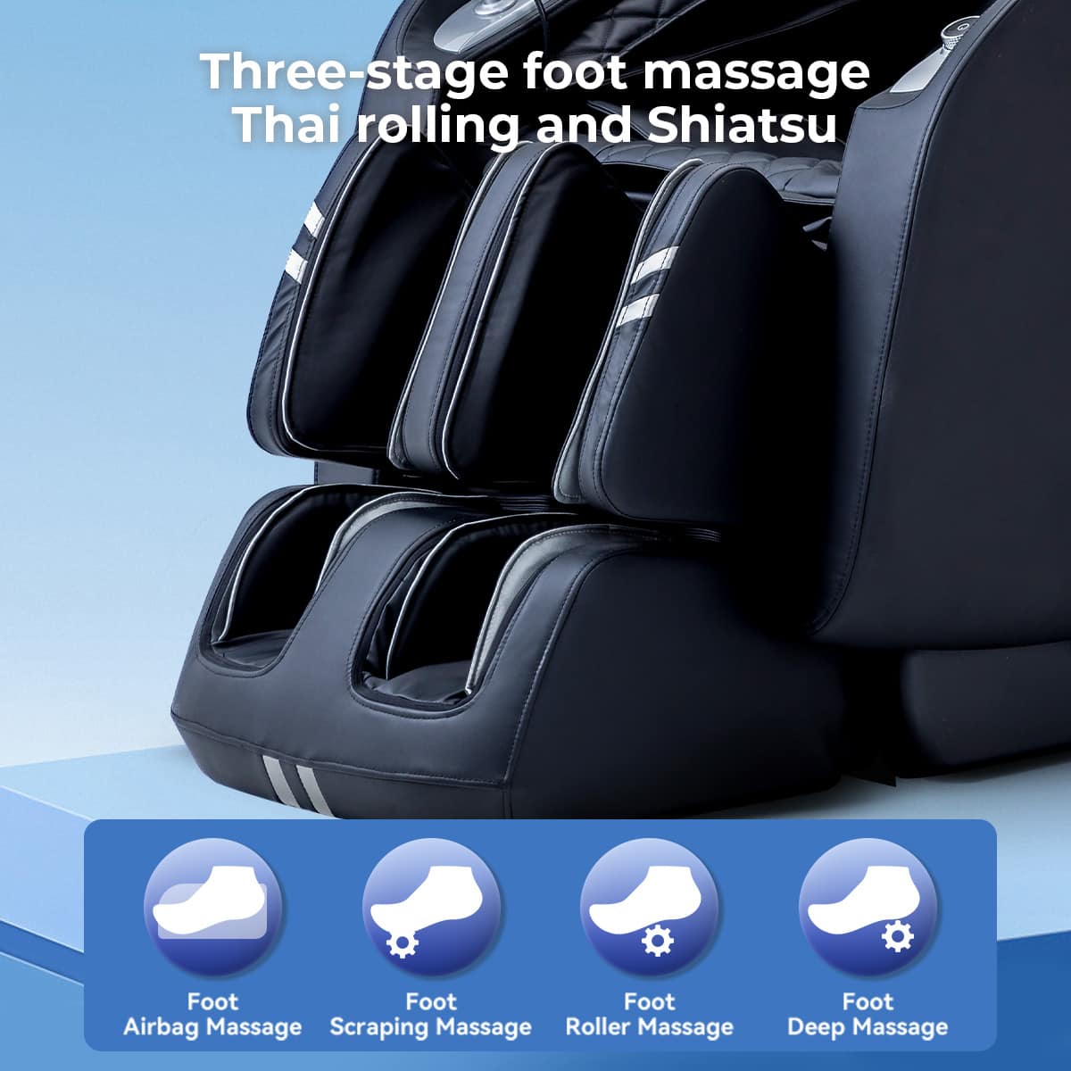 Three-stage foot massage
Thai rolling and Shiatsu
Foot Airbag Massage
Foot Scraping Massage
Foot Roller Massage
Foot Deep Massage