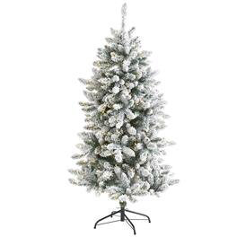 BreeBe - 5’ Flocked Livingston Fir Christmas Tree w200 LED & Cones - White