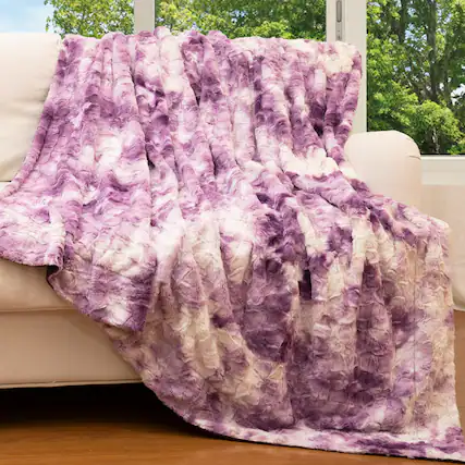 Front. Cheer Collection - Cheer Collection Faux Fur Throw Blanket for Couch, Beds, Bedroom and Living Room - Purple.