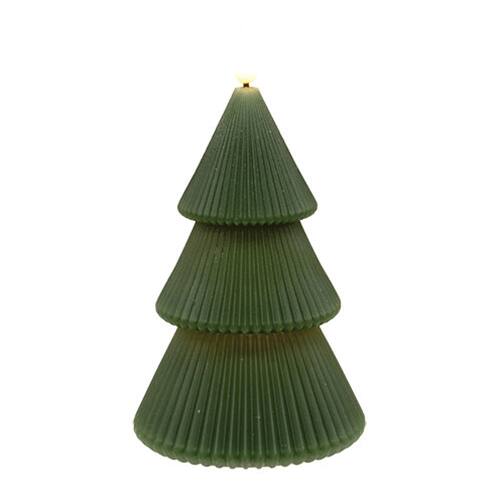 BreeBe - Wax Christmas Tree LED Timer Candle - 7-1/4 In H - Dark Green