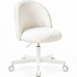 Celtoss - Vanity Makeup Chair with Wheels, Cute Desk Chair, Small Armless Computer Chair, Adjustable Height & Swivel - White