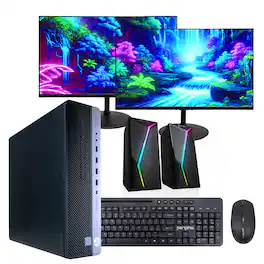 HP - Refurbished Excellent - EliteDesk 800G4 Desktop Computer-Intel i5-16GB RAM-1TB SSD-Two 24" LCD-Keyboard & Mouse-RGB Speaker-Win 11 Pro - Black