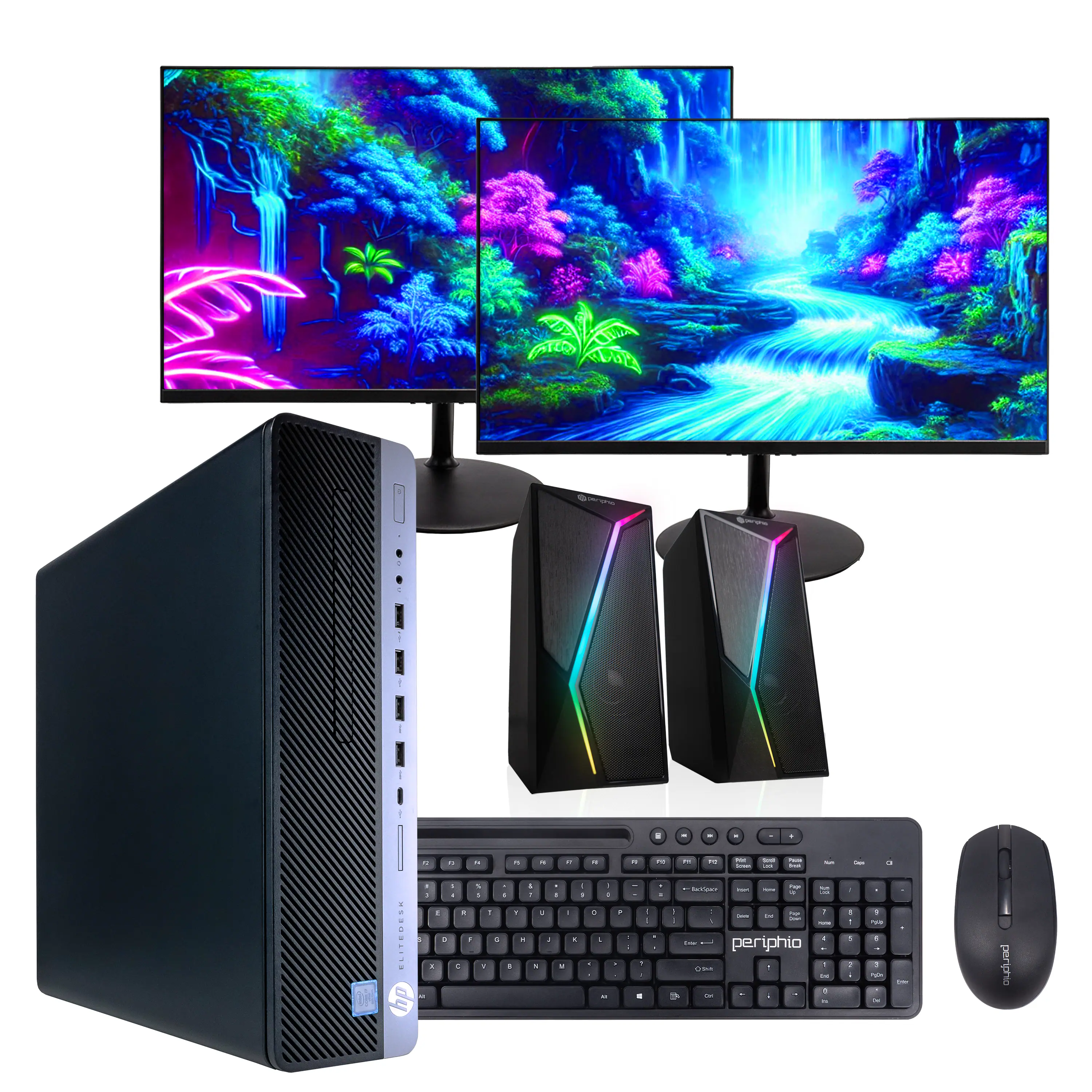 HP - Refurbished Excellent - EliteDesk 800G4 Desktop Computer-Intel i5-16GB RAM-1TB SSD-Two 24" LCD-Keyboard & Mouse-RGB Speaker-Win 11 Pro - Black