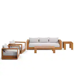 Modway - Tahoe 5-Piece Outdoor Patio Acacia Wood Furniture Set - Natural Light Gray