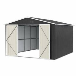RYHNUYNE - 10x12 Ft Steel Shed Aluminum Lockable Doors Ventilated Garden Backyard Patio - Black