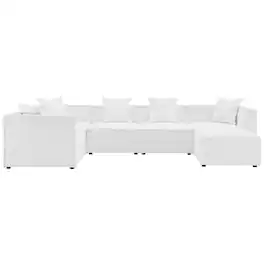 Modway - Saybrook 6-Piece Outdoor Patio Upholstered Sectional Sofa - All-Weather Cushions, Aluminum Frame - White