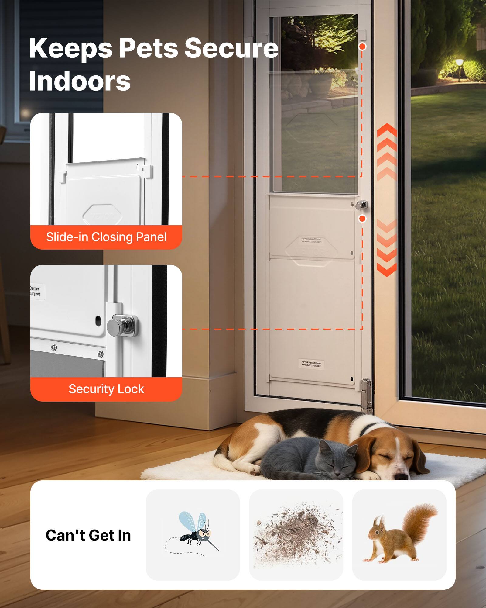 Keeps Pets Secure Indoors

Slide-in Closing Panel

Security Lock

Can't Get In
