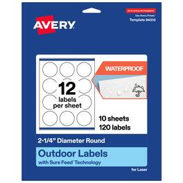 Avery - Waterproof Round Labels, 2.25" Diameter, 120 Total - White