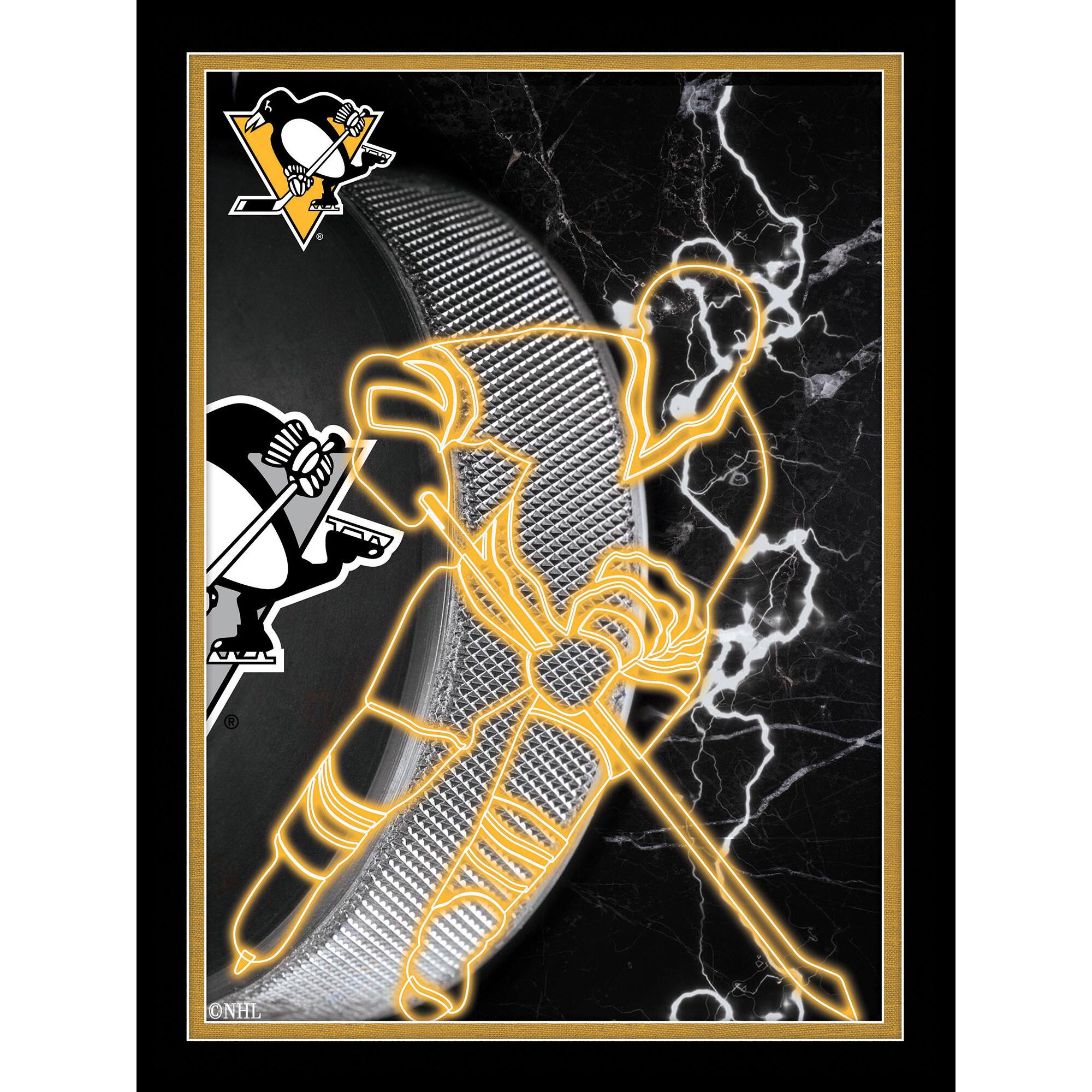 Black Pittsburgh Penguins 12'' x 16'' Framed Neon Player Print