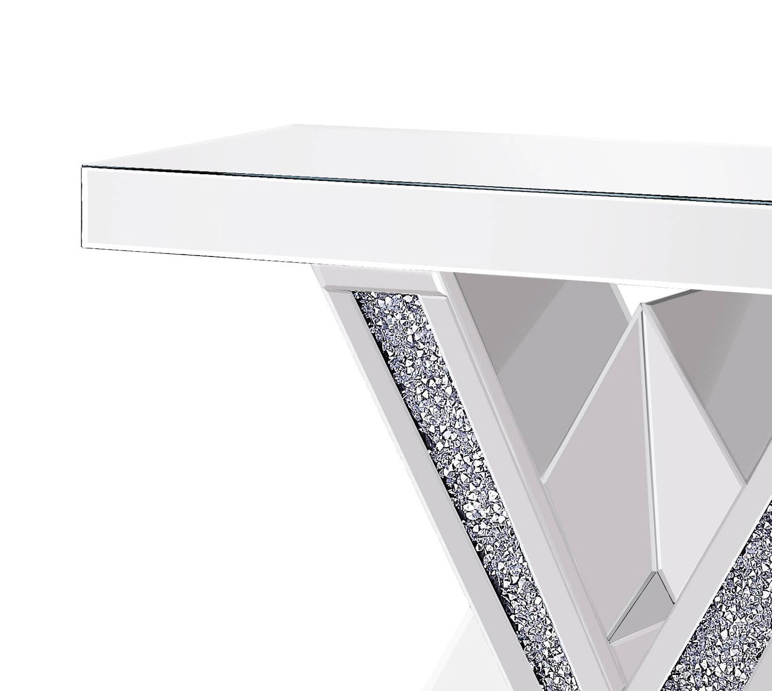Alt View 2. Manhattan Lane - Wood and Mirror Console Table with Interlocking V Shape Base, Clear - Clear.