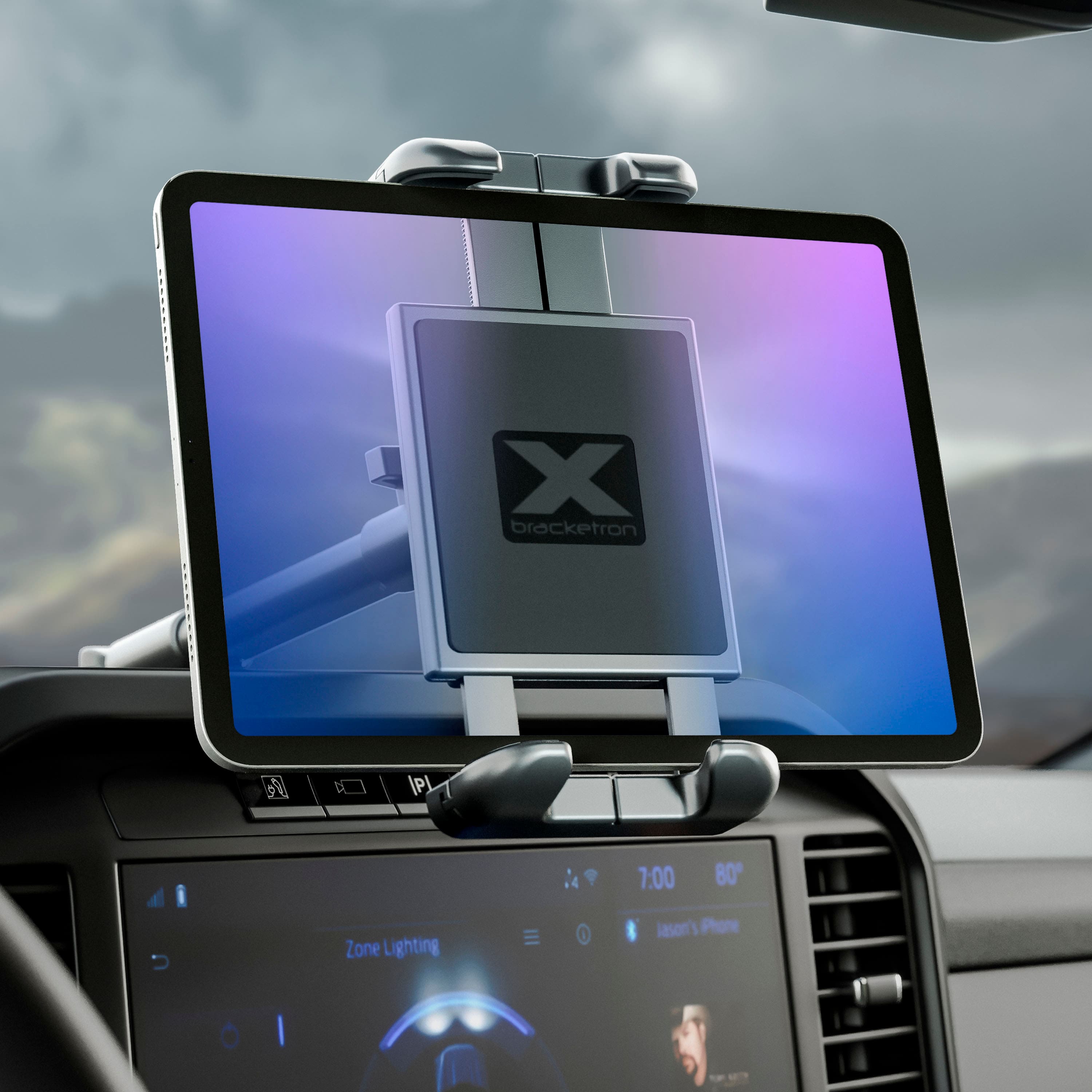 The text on the image reads: "X bracketron Pe IPL i4 7:00 80 U Zone Lighting Jason's Phone."