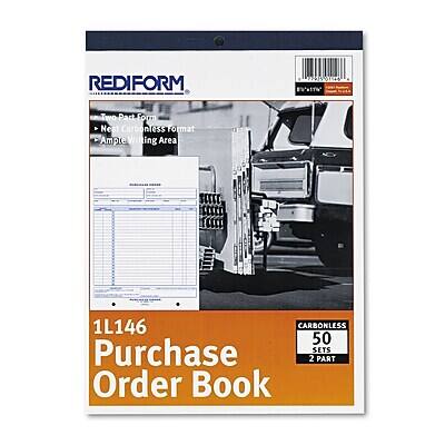 REDIFORM  
11146  
Purchase Order Book  

- Two Part Form  
- Neal Carbonless Format  
- Ample Writing Area  

CARBONLESS  
50 SETS  
SIZES