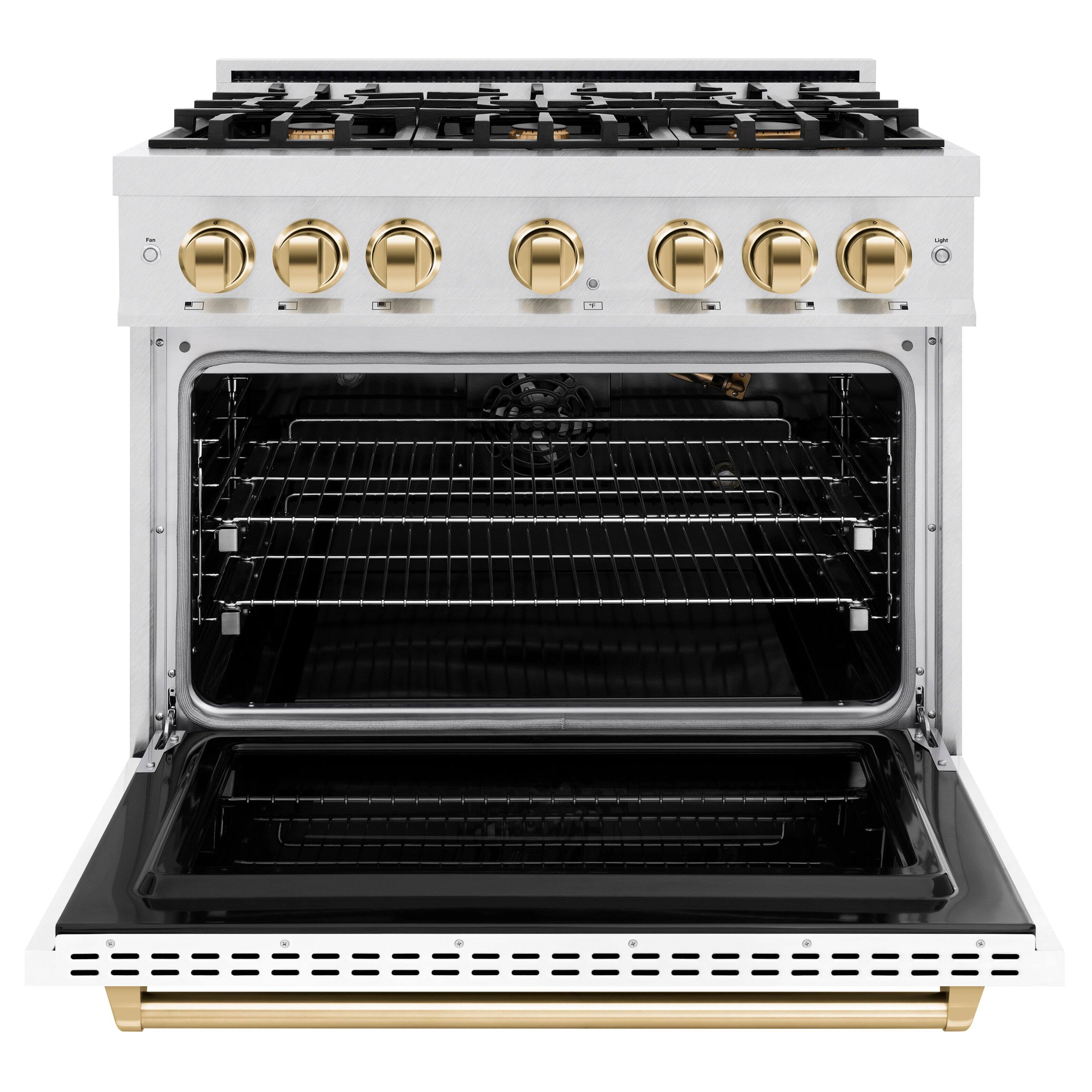 Alt View 1. ZLINE - ZLINE Autograph 36 in. Classic Satin Steel Gas Range with Gold Accents (CGRSZ-WM-36-G) - White.