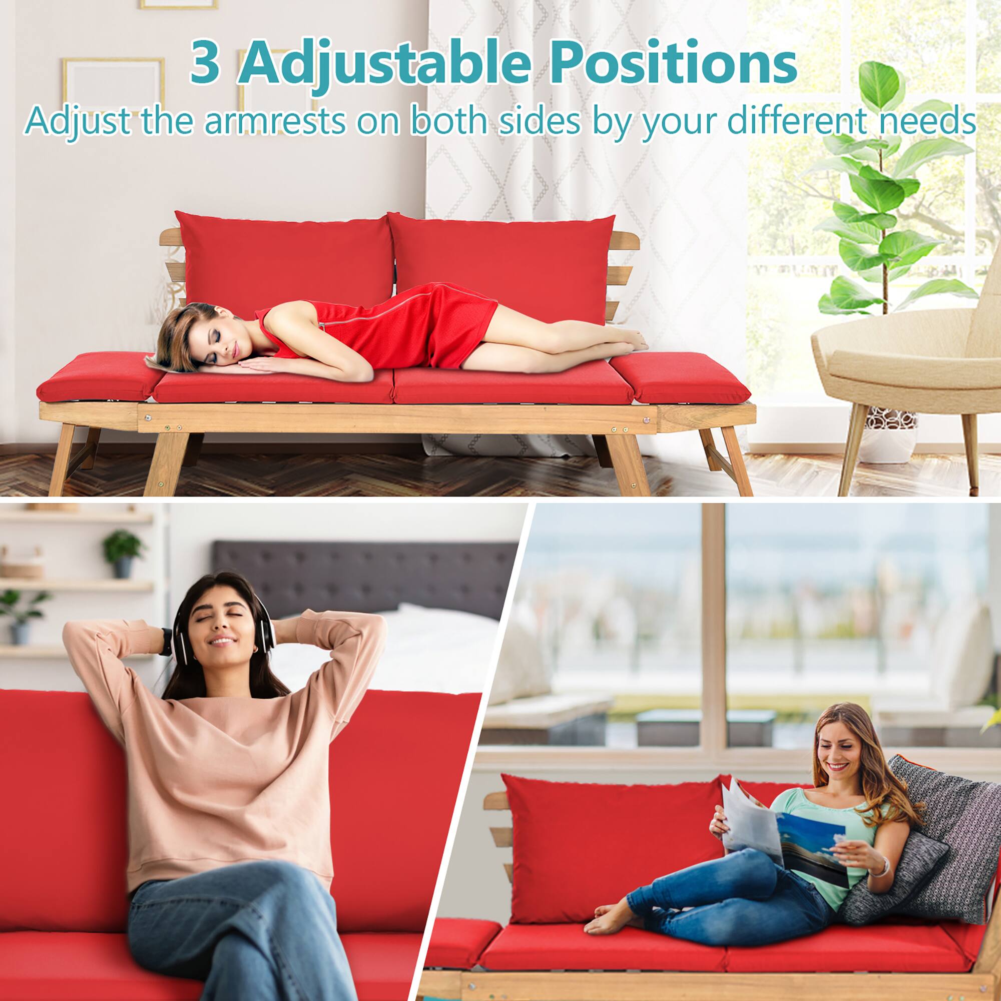 3 Adjustable Positions  
Adjust the armrests on both sides by your different needs