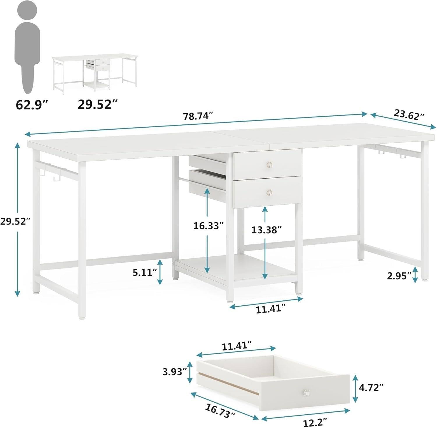 62.9"  
29.52"  
78.74"  
23.62"  
29.52"  
16.33"  
13.38"  
5.11"  
2.95"  
11.41"  
11.41"  
3.93"  
16.73"  
12.2"  
4.72"