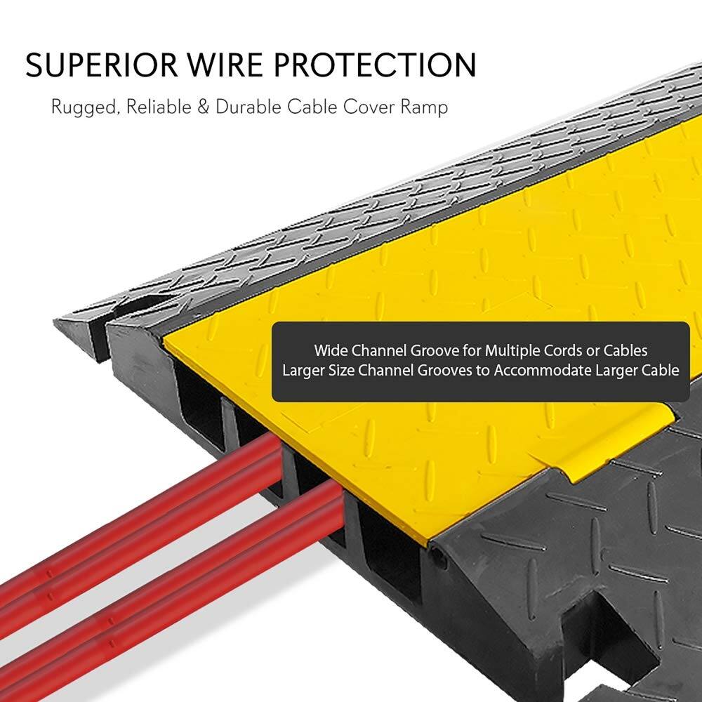 SUPERIOR WIRE PROTECTION  
Rugged, Reliable & Durable Cable Cover Ramp  

Wide Channel Groove for Multiple Cords or Cables  
Larger Size Channel Grooves to Accommodate Larger Cable