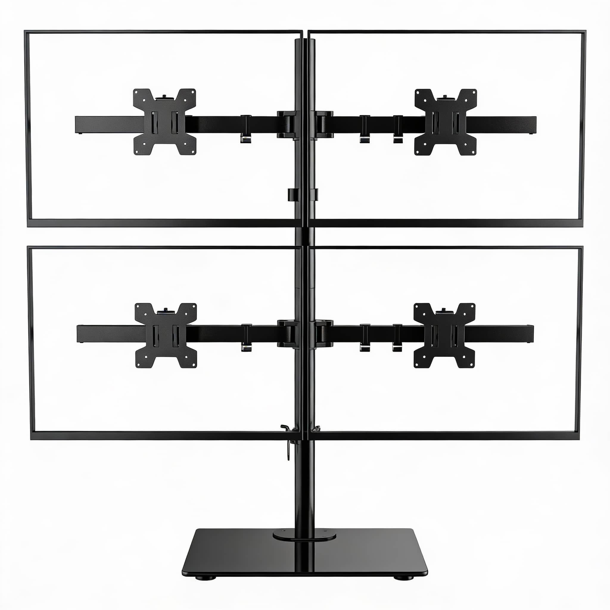 Frangdom - Desktop monitor stand with adjustable height, tilt, and rotation angle - Quad Arms Glass Stand 13-27" 22lb