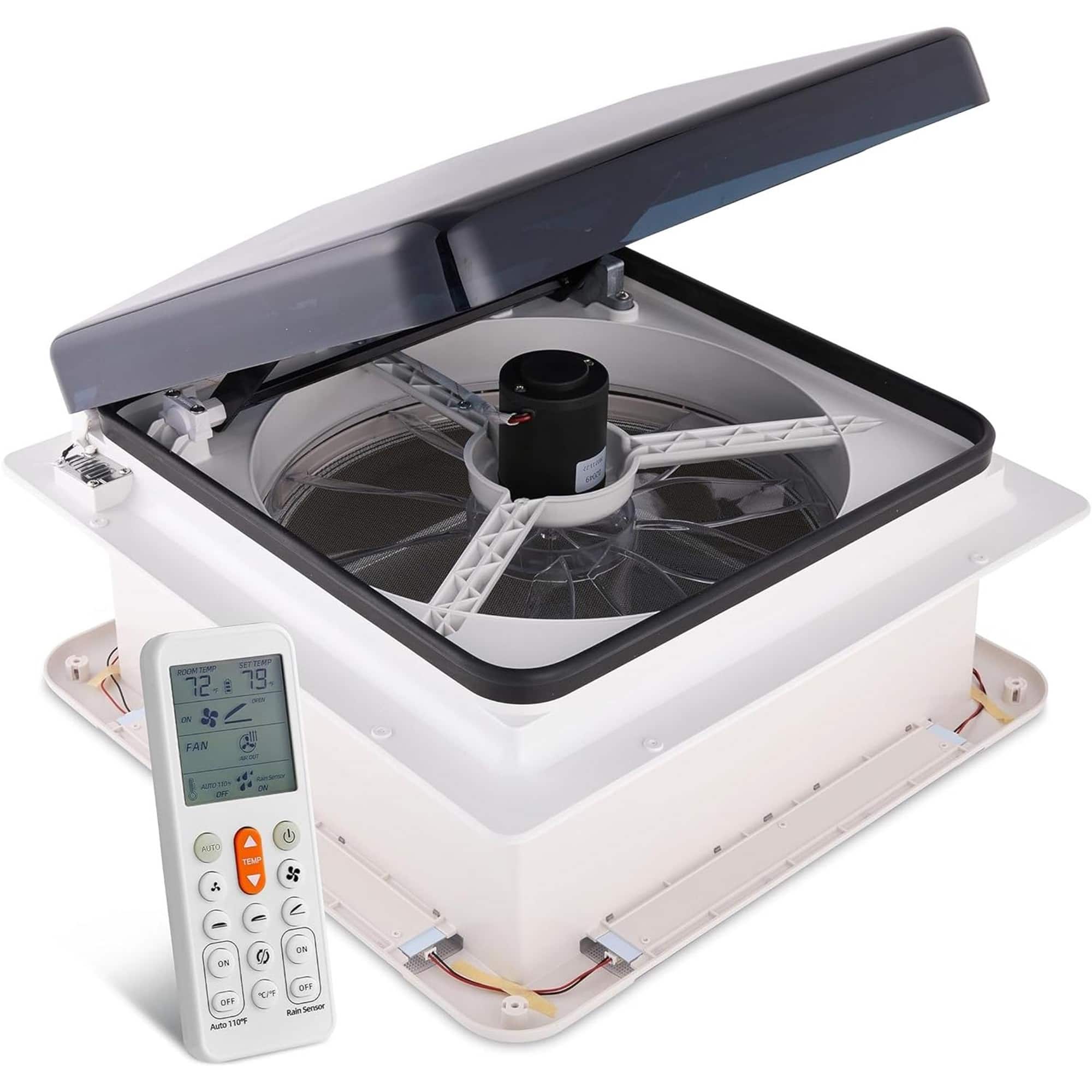 Hike Crew - 16” RV Roof Vent Fan, 12V 10-Speed RV Fan W/LED Light, Rain Sensor & Remote - Lid - Smoked