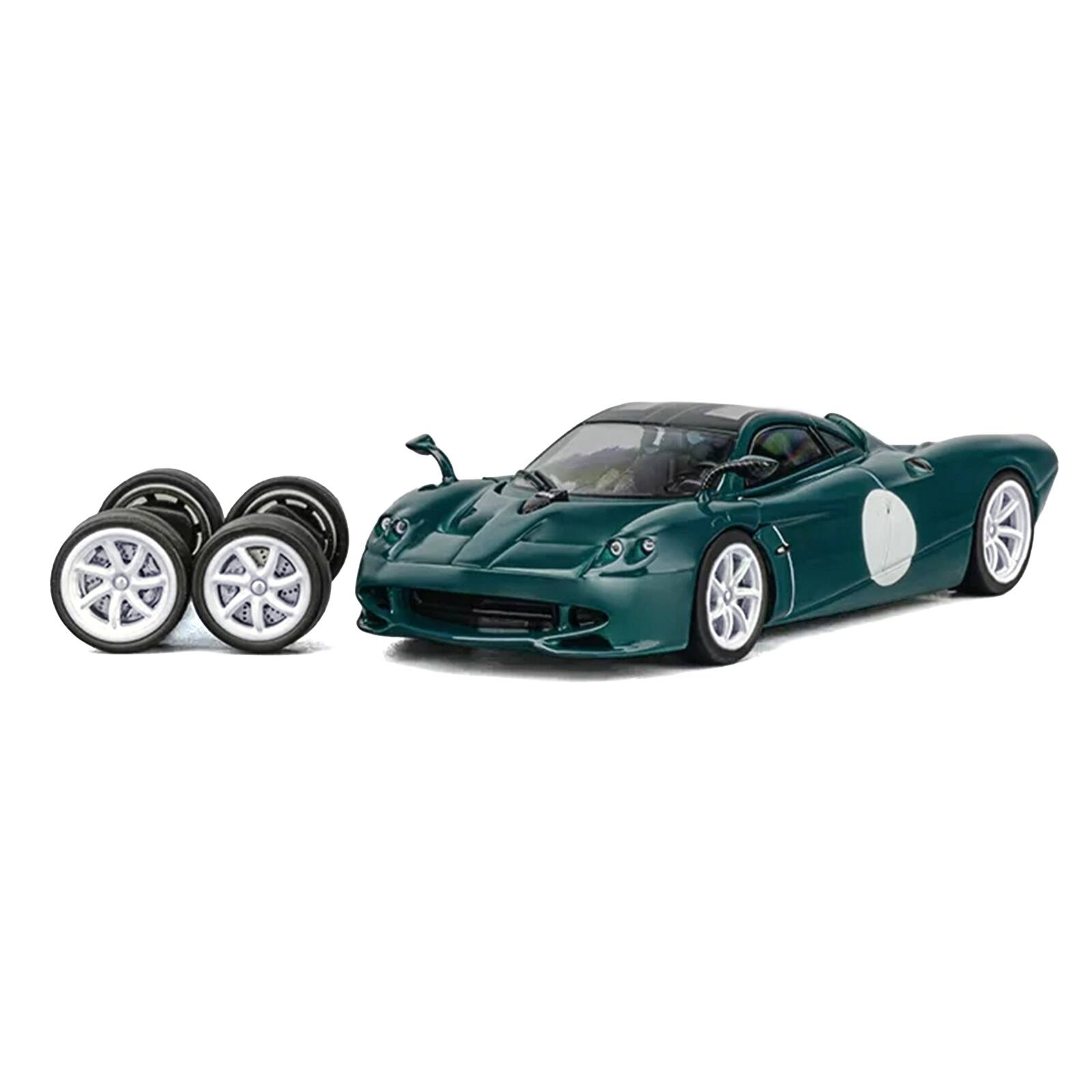 Alt View 1. CM Models - Pagani Huayra Codalunga Green with Sunroof and Extra Wheels 1/64 Diecast Model Car by CM Model.