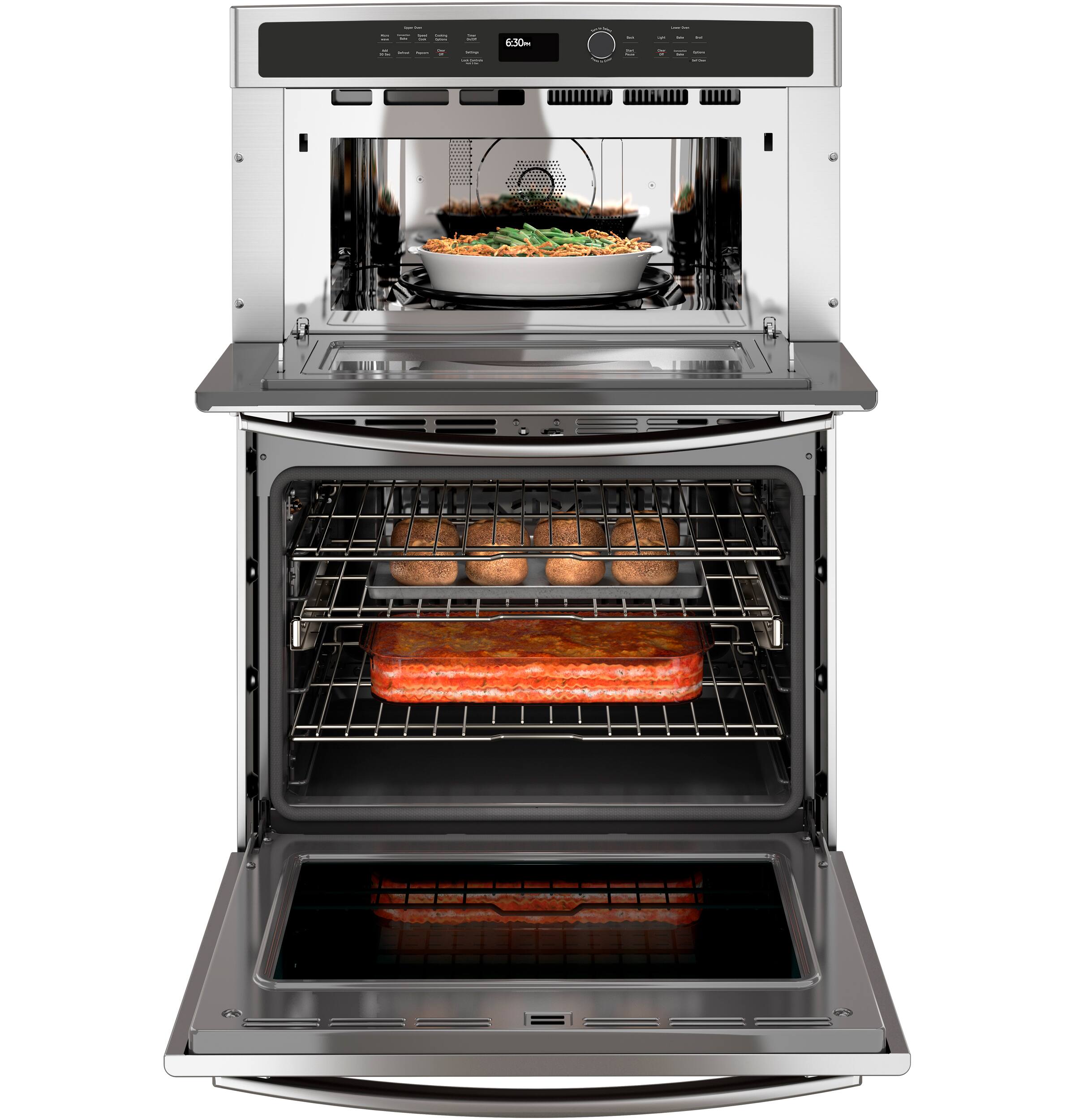 Alt View 1. GE Profile - 30" Built-In Double Electric Convection Wall Oven - Stainless steel.