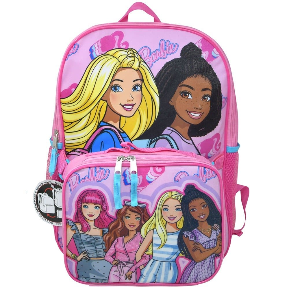 Barbie - & Friends Backpack with Insulated Lunch Bag Detachable 2-Piece Set, Pink - Multicolored