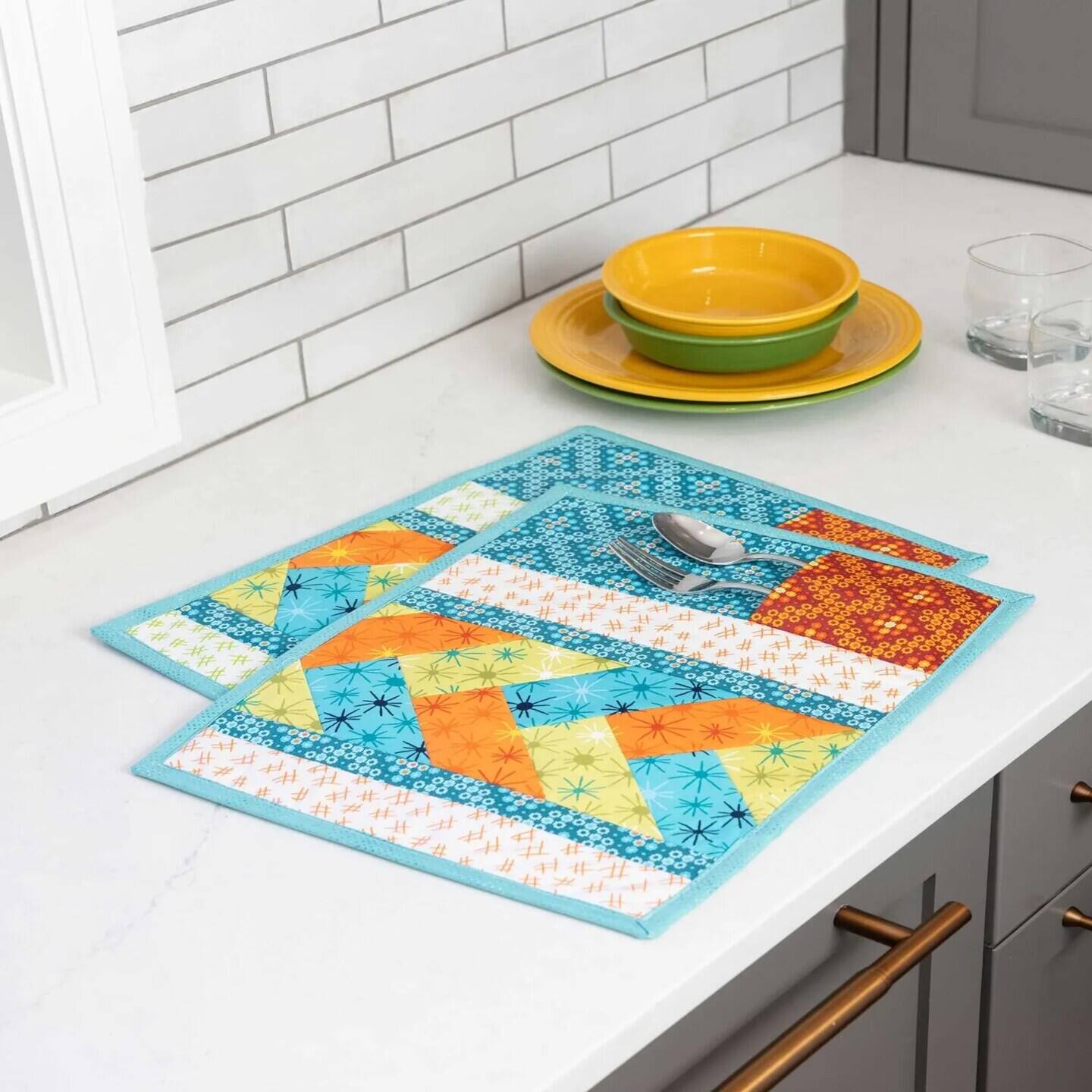 Angle. AccuQuilt - June Tailor Quilt As You Go Placemat Pattern Venice, Natural, 6 Pcs - Multi.