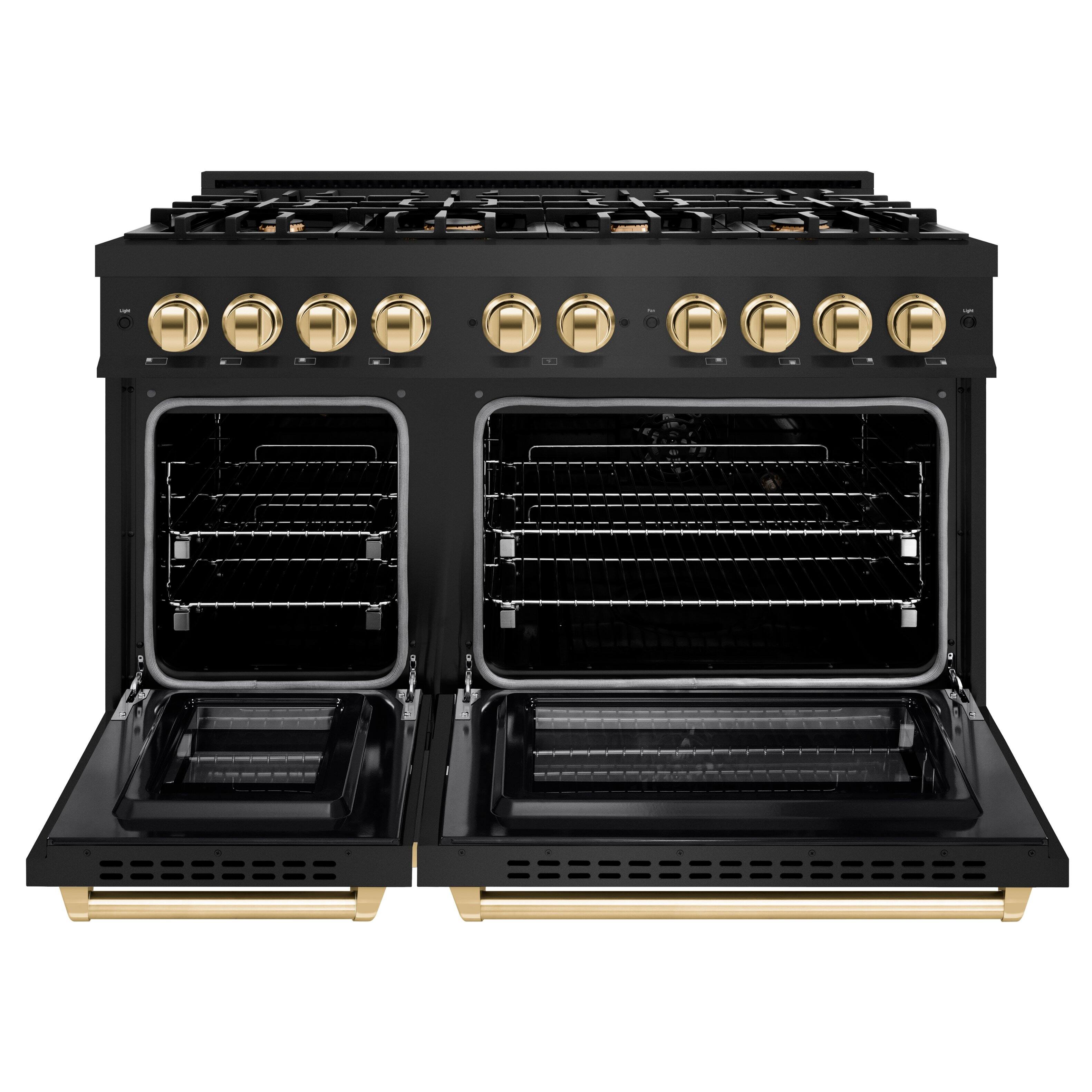 Left. ZLINE - ZLINE Autograph 48" Select Dual Fuel Range with Gold Accents (HDRBZ-48-G) - Black Stainless.