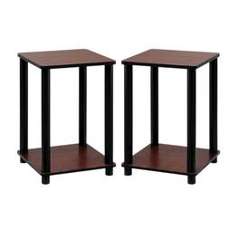 FurniFact - Corner Shelves End Tables, Set of 2, Space-Saving Engineered Wood Design - Dark Cherry/Black