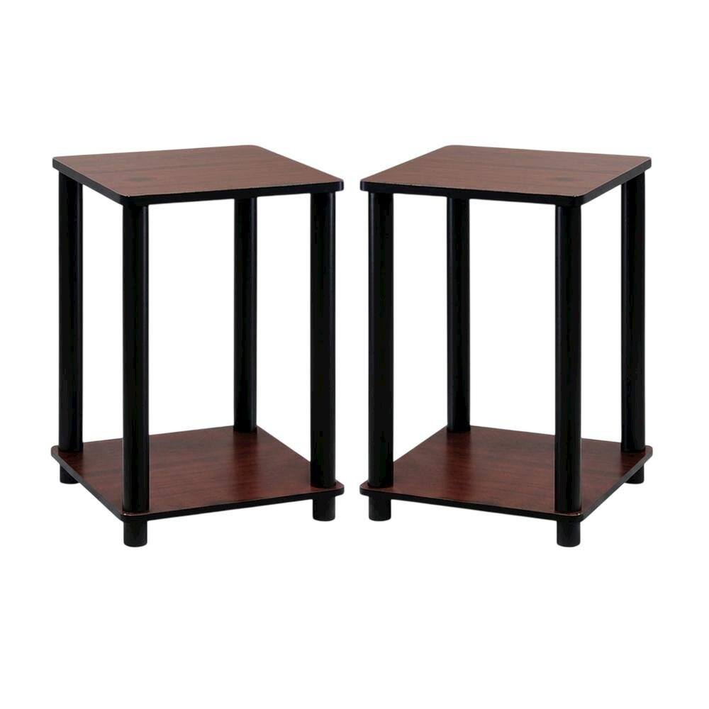 Front. FurniFact - Corner Shelves End Tables - Dark Cherry/Black.