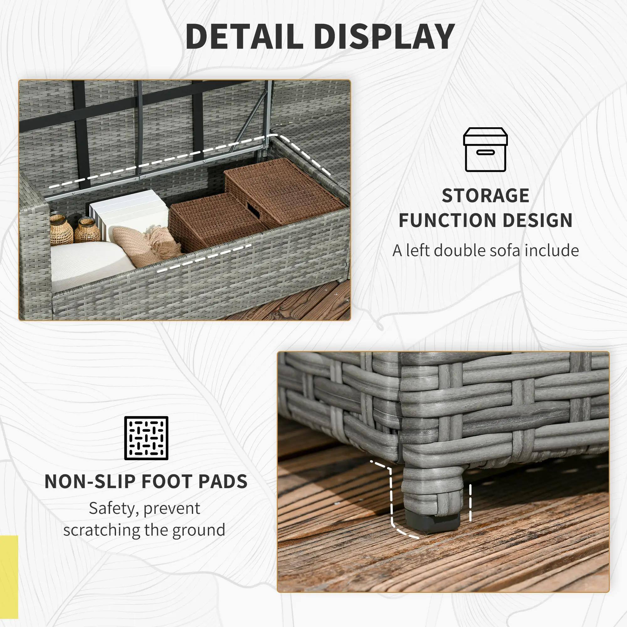 DETAIL DISPLAY
STORAGE FUNCTION DESIGN
A left double sofa include
NON-SLIP FOOT PADS
Safety, prevent scratching the ground
