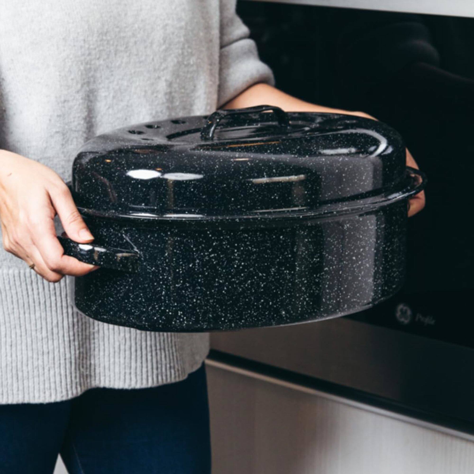 Alt View 2. Granite Ware - Granite Ware 19-Inch Covered Oval Roaster - Speckled Black - Speckled Black.