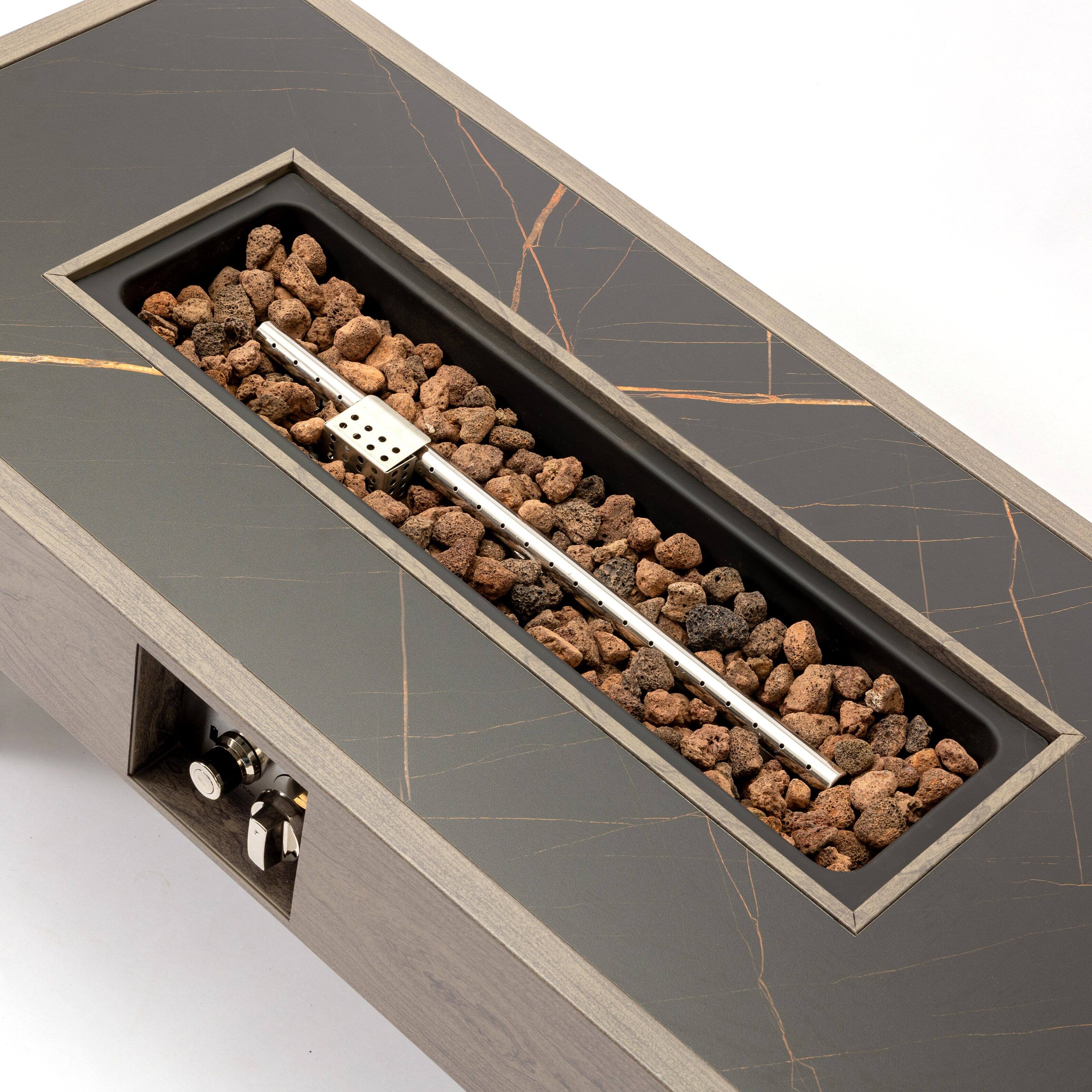 Alt View 8. PexFix - 42" Propane Fire Pit Table, 50,000 BTU Outdoor Heater with Wood Finish & Cover for Patio & Backyard - Grey.