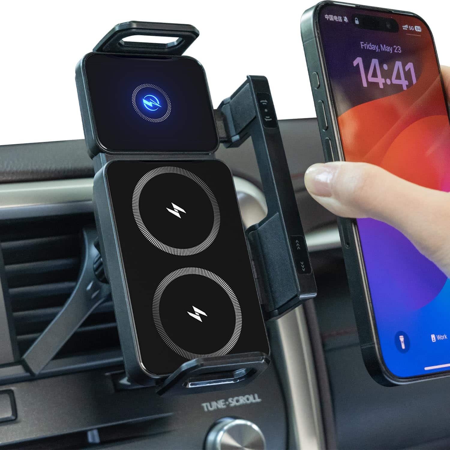 HM 1810 - Car Phone Holder Ultra Stable Dashboard Air Vent Cell Mount 15 Watt Dual Coil Wireless Fast Rotating For - BK55